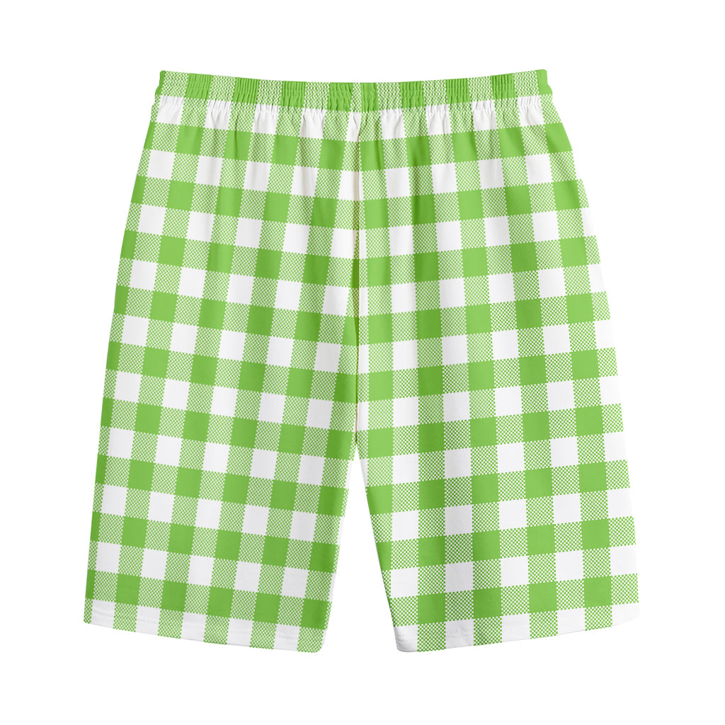 Pear Green And White Gingham Print Cotton Shorts