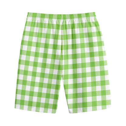 Pear Green And White Gingham Print Cotton Shorts