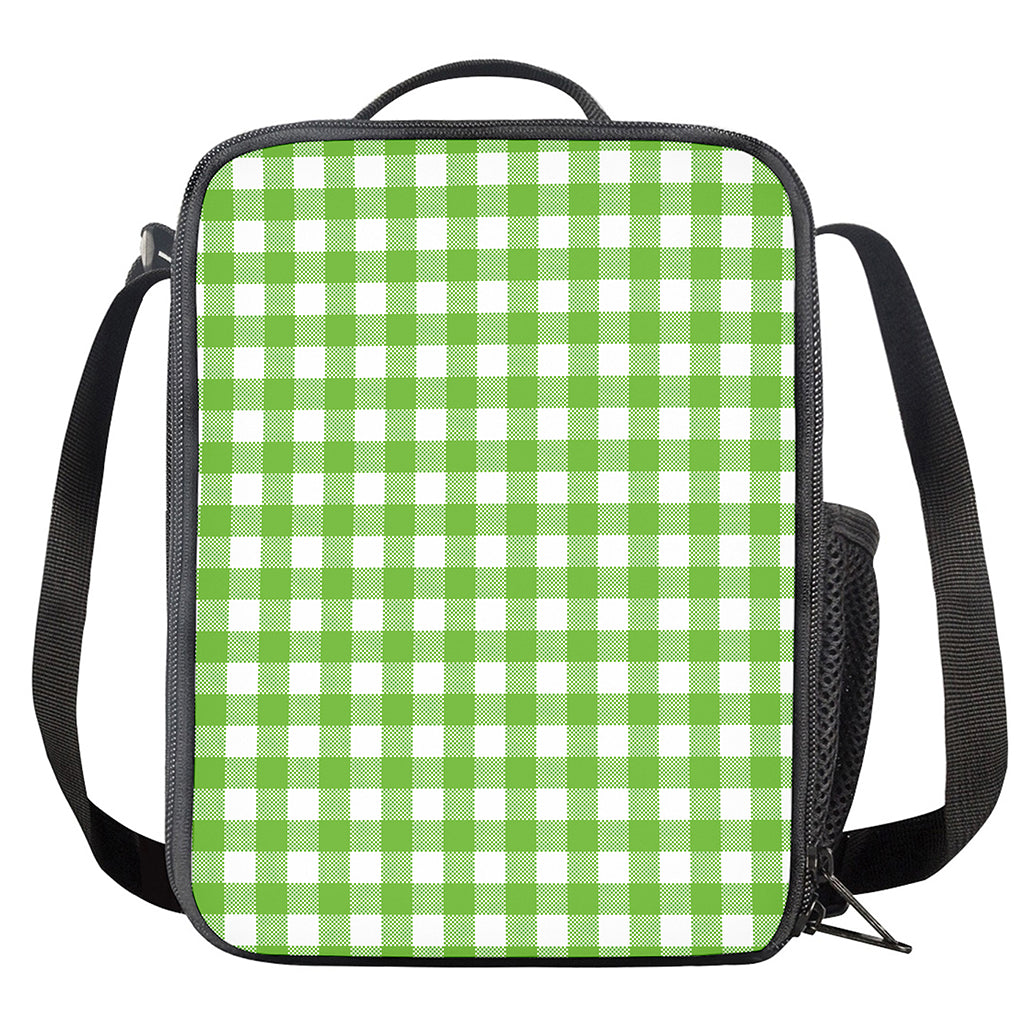 Pear Green And White Gingham Print Crossbody Lunch Bag