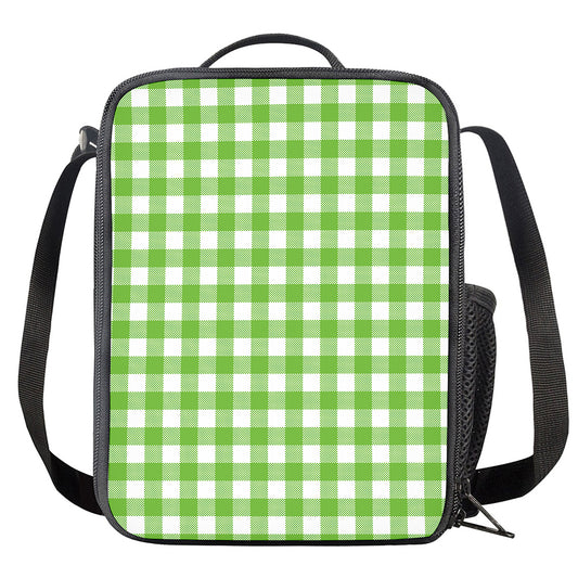 Pear Green And White Gingham Print Crossbody Lunch Bag
