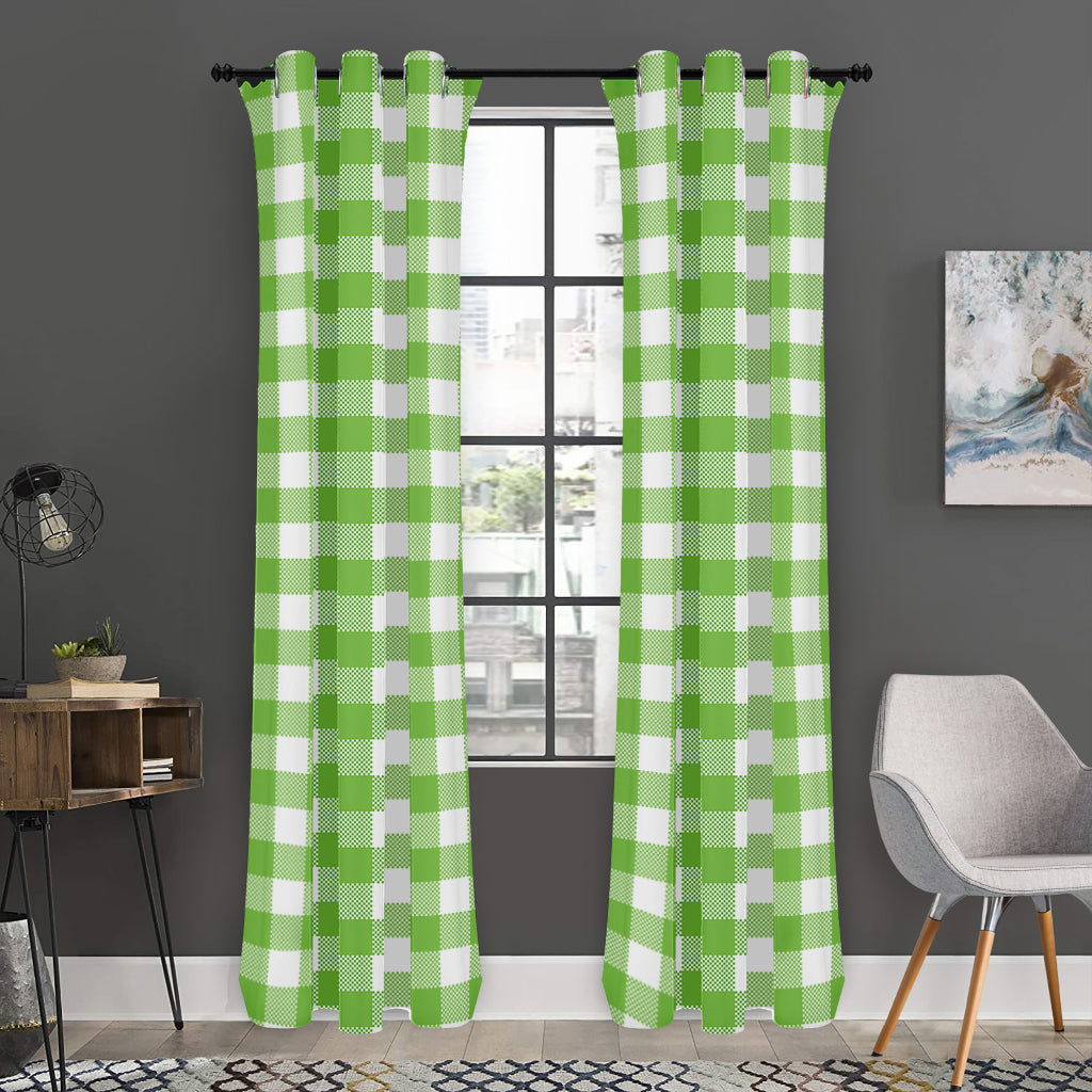 Pear Green And White Gingham Print Curtain