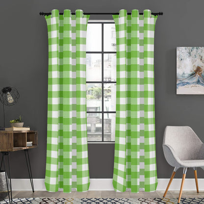 Pear Green And White Gingham Print Curtain