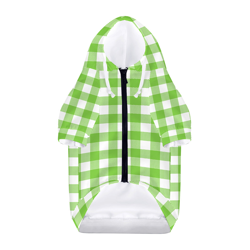 Pear Green And White Gingham Print Dog Zip Up Hoodie