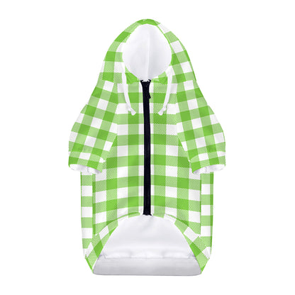 Pear Green And White Gingham Print Dog Zip Up Hoodie