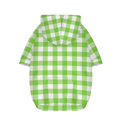 Pear Green And White Gingham Print Dog Zip Up Hoodie