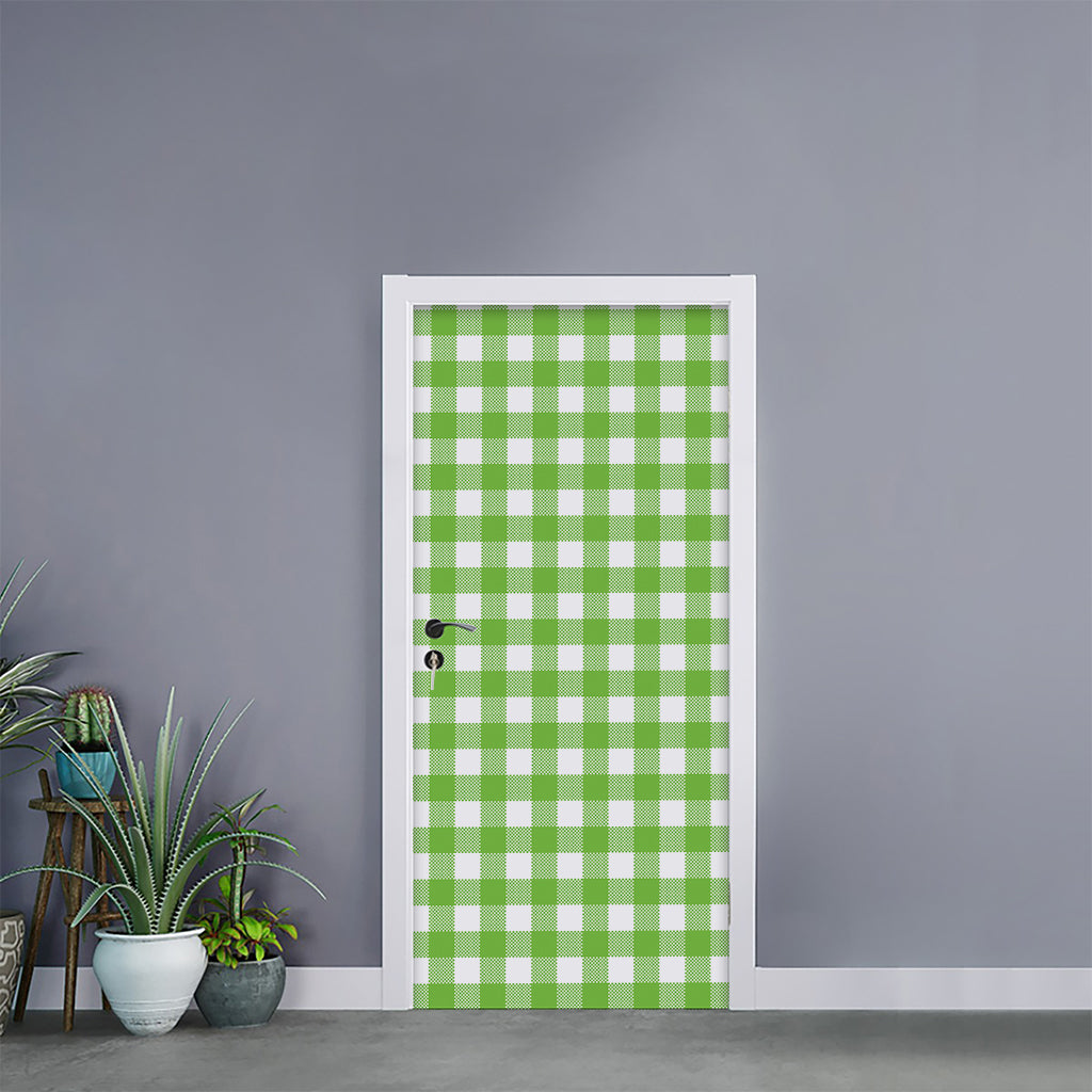 Pear Green And White Gingham Print Door Sticker