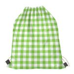 Pear Green And White Gingham Print Drawstring Bag