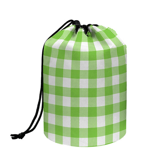 Pear Green And White Gingham Print Drawstring Makeup Bag
