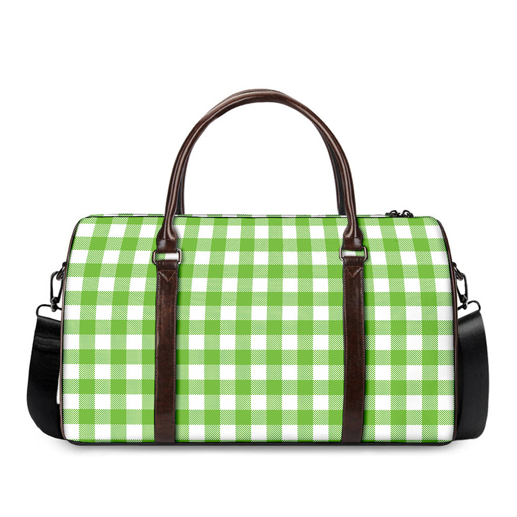 Pear Green And White Gingham Print Duffle Bag