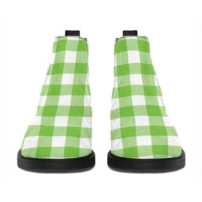 Pear Green And White Gingham Print Flat Ankle Boots