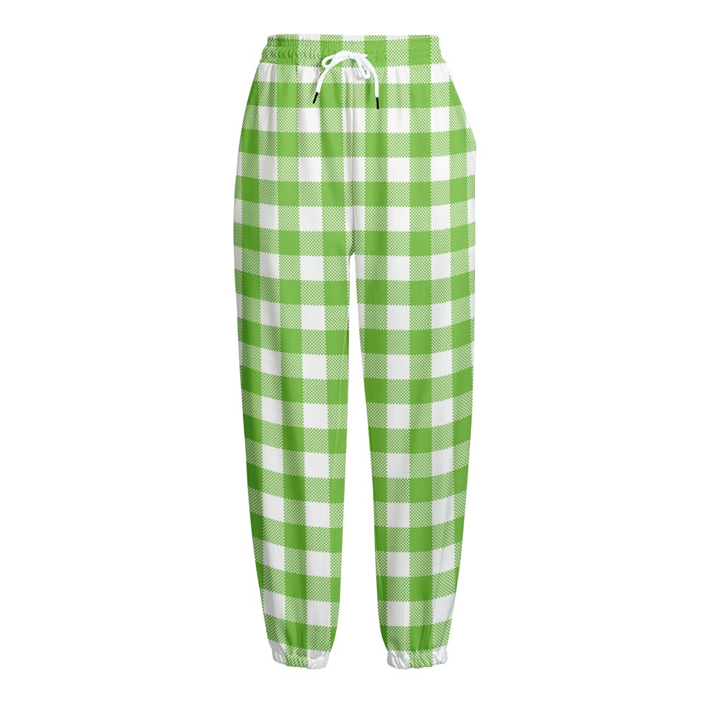Pear Green And White Gingham Print Fleece Lined Knit Pants