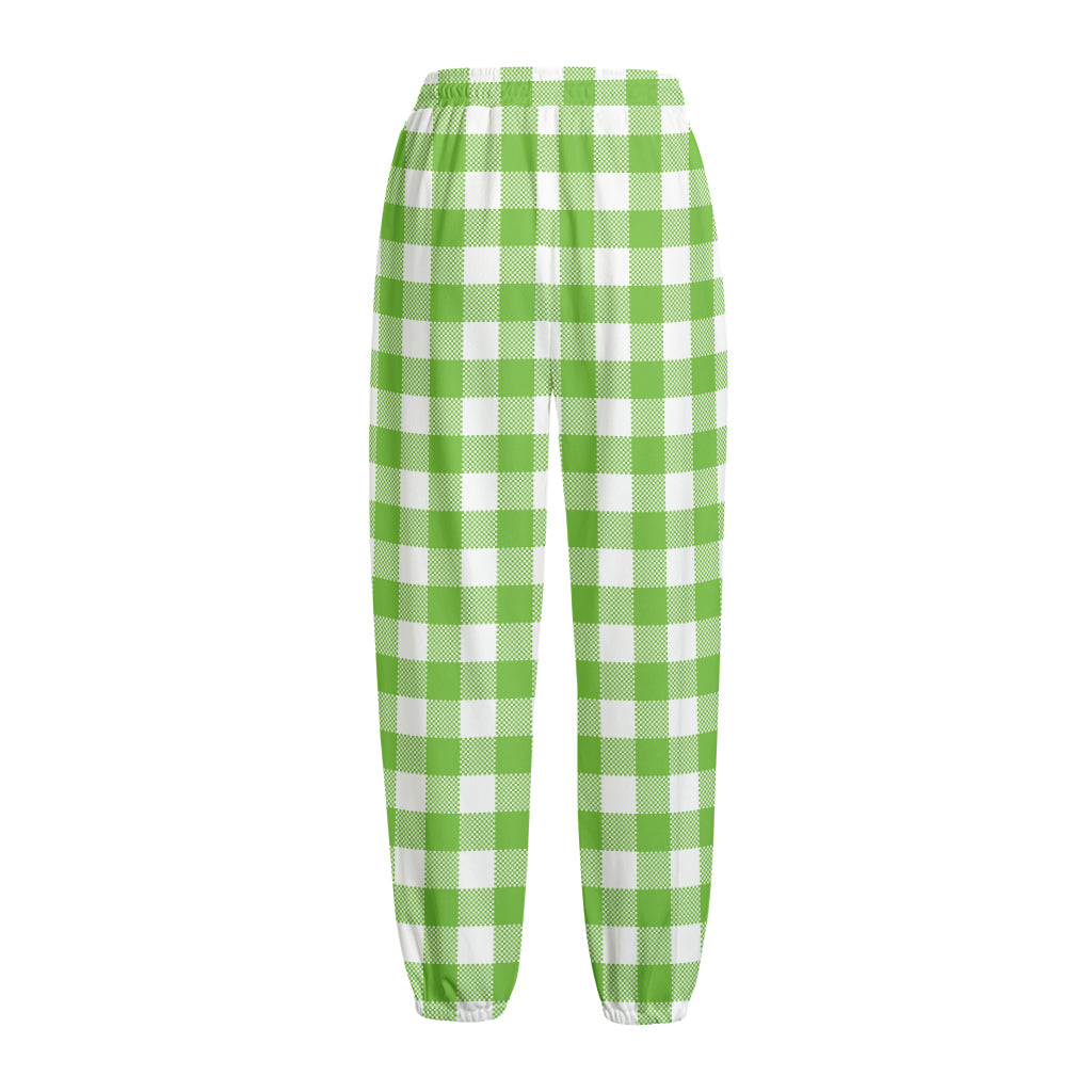Pear Green And White Gingham Print Fleece Lined Knit Pants