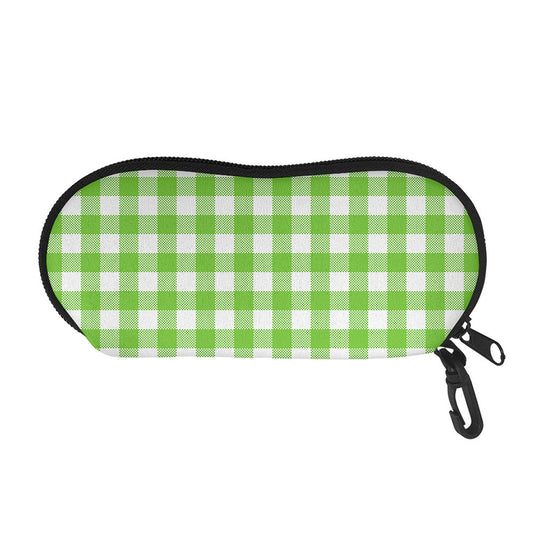 Pear Green And White Gingham Print Glasses Case