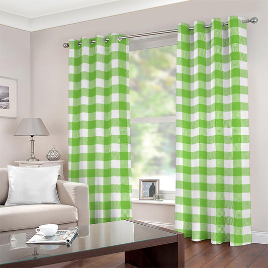 Pear Green And White Gingham Print Grommet Curtains