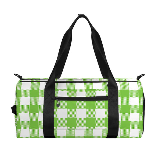 Pear Green And White Gingham Print Gym Bag