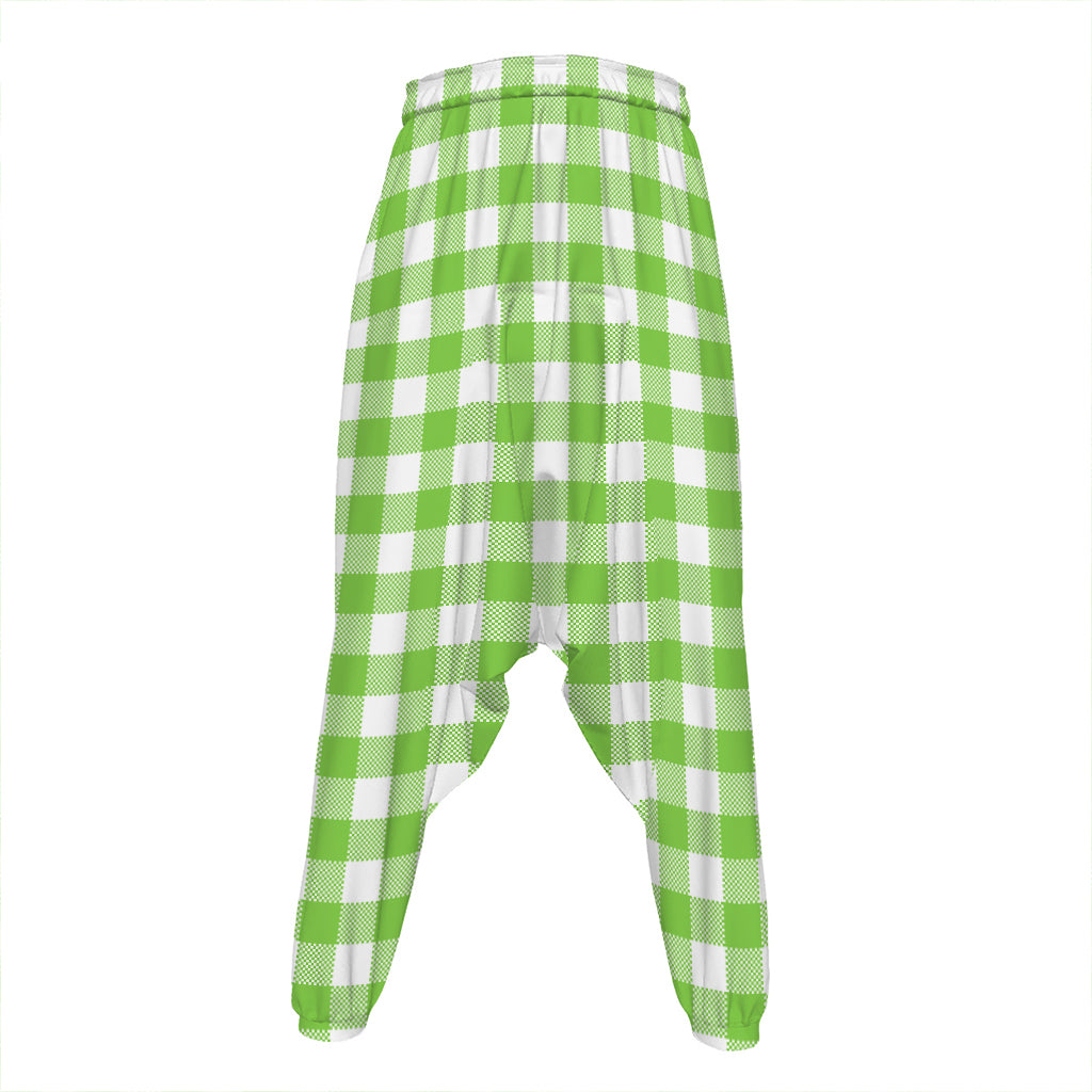 Pear Green And White Gingham Print Hammer Pants