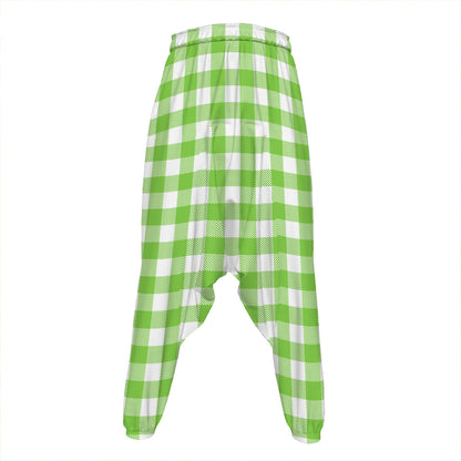 Pear Green And White Gingham Print Hammer Pants