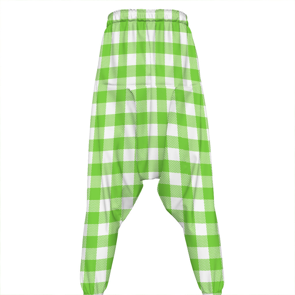 Pear Green And White Gingham Print Hammer Pants