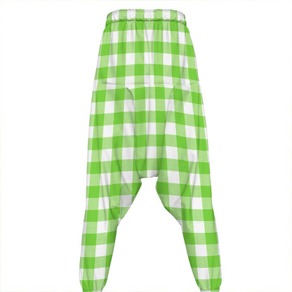 Pear Green And White Gingham Print Hammer Pants