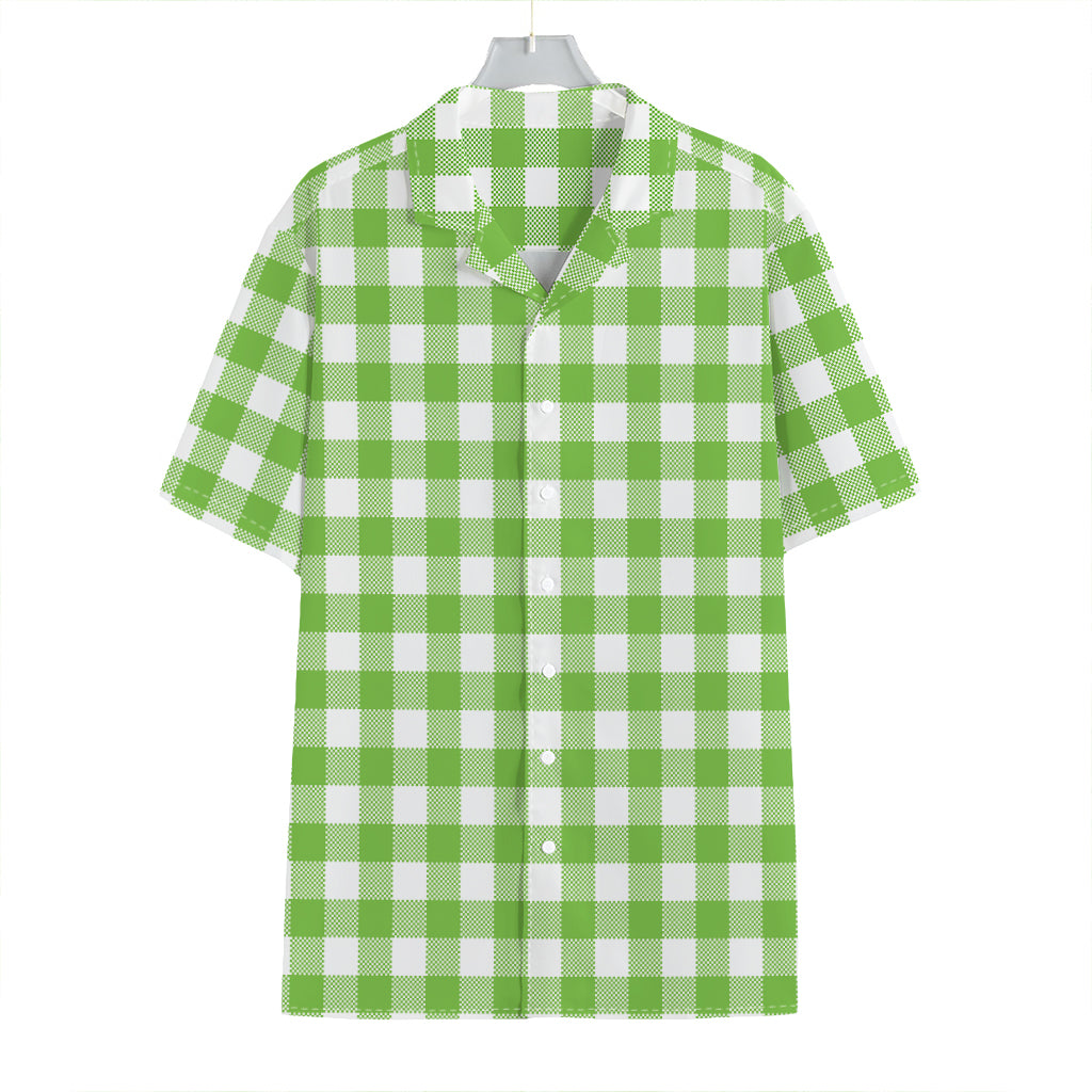 Pear Green And White Gingham Print Hawaiian Shirt