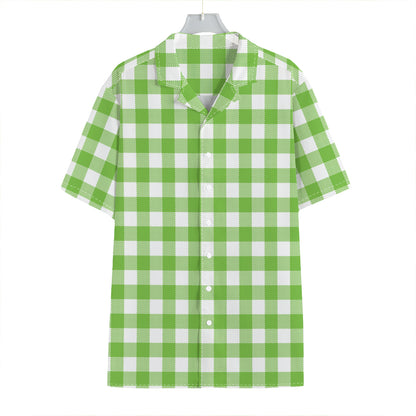 Pear Green And White Gingham Print Hawaiian Shirt