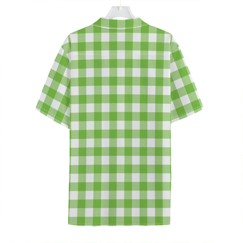 Pear Green And White Gingham Print Hawaiian Shirt