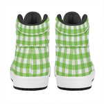 Pear Green And White Gingham Print High Top Leather Sneakers