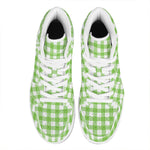 Pear Green And White Gingham Print High Top Leather Sneakers