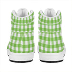 Pear Green And White Gingham Print High Top Leather Sneakers