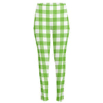 Pear Green And White Gingham Print High-Waisted Pocket Leggings