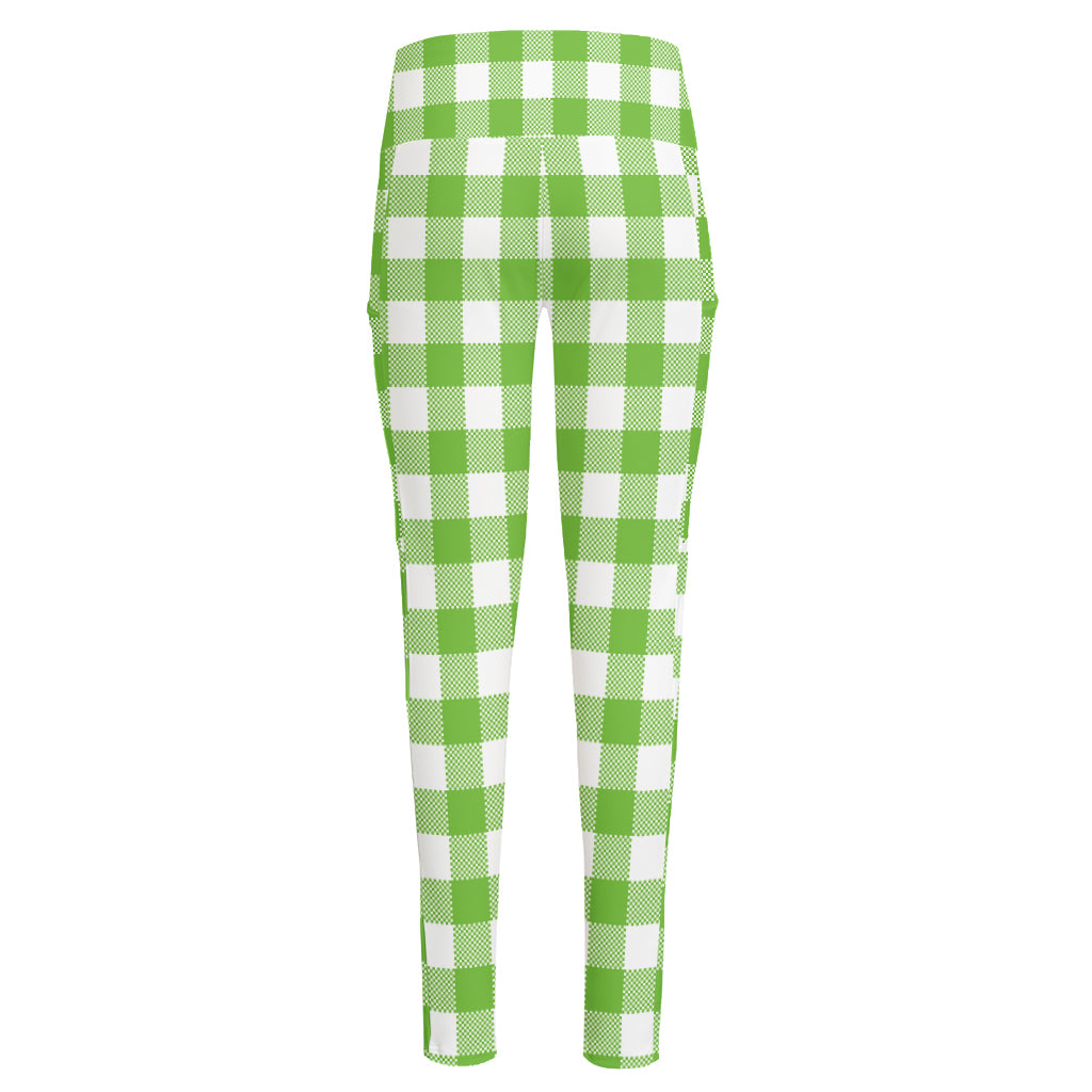 Pear Green And White Gingham Print High-Waisted Pocket Leggings