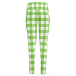Pear Green And White Gingham Print High-Waisted Pocket Leggings