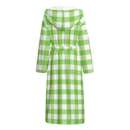 Pear Green And White Gingham Print Hooded Bathrobe