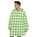 Pear Green And White Gingham Print Hoodie Blanket