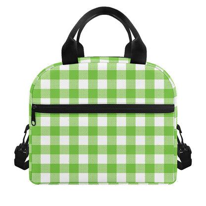 Pear Green And White Gingham Print Insulated Lunch Bag