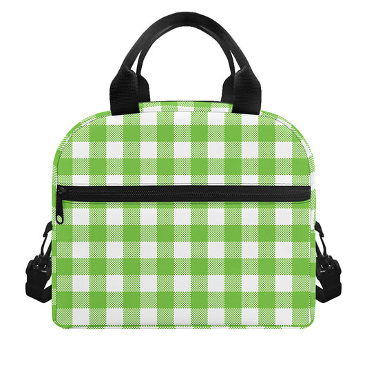 Pear Green And White Gingham Print Insulated Lunch Bag