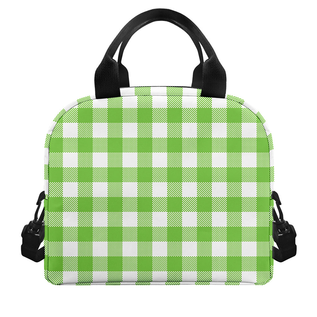 Pear Green And White Gingham Print Insulated Lunch Bag