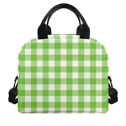 Pear Green And White Gingham Print Insulated Lunch Bag