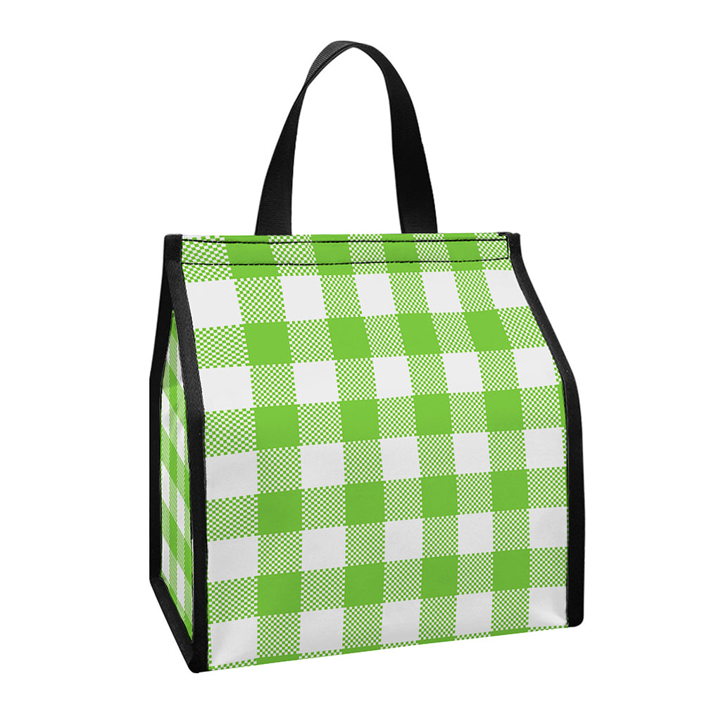 Pear Green And White Gingham Print Insulated Lunch Tote