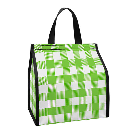 Pear Green And White Gingham Print Insulated Lunch Tote