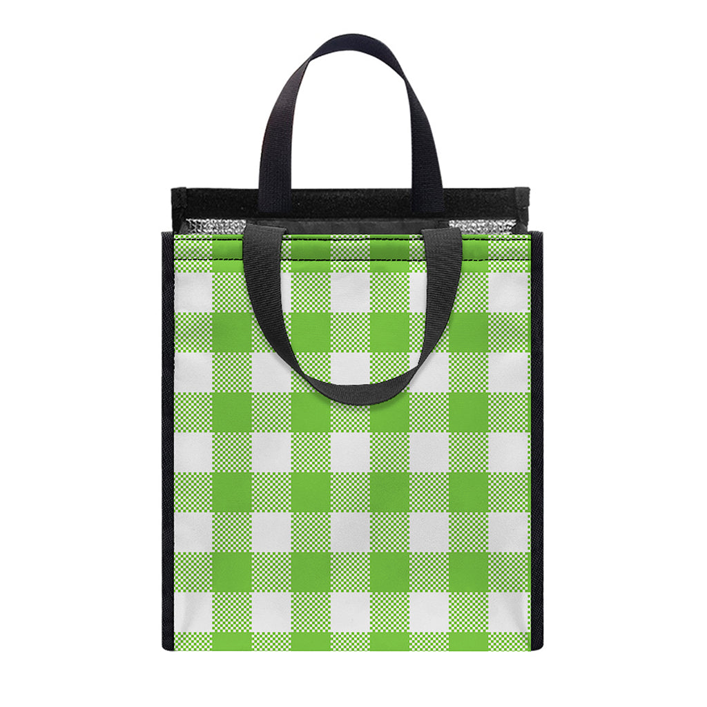 Pear Green And White Gingham Print Insulated Lunch Tote