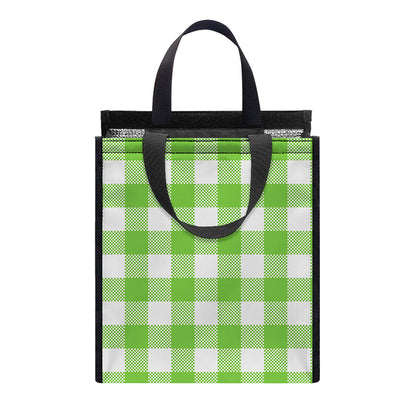 Pear Green And White Gingham Print Insulated Lunch Tote