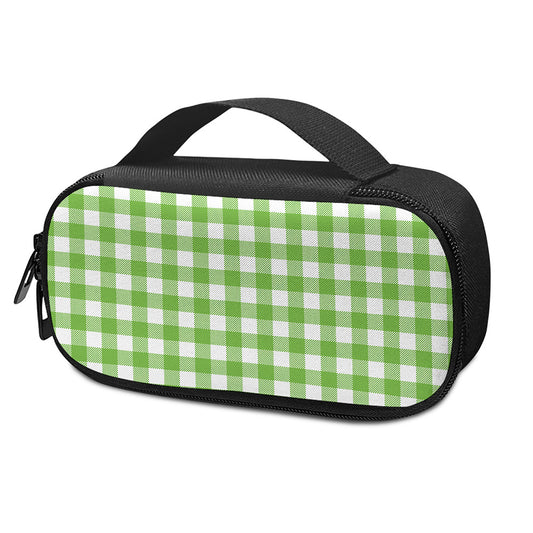 Pear Green And White Gingham Print Insulin Cooler Travel Case