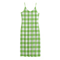 Pear Green And White Gingham Print Jersey Midi Cami Dress