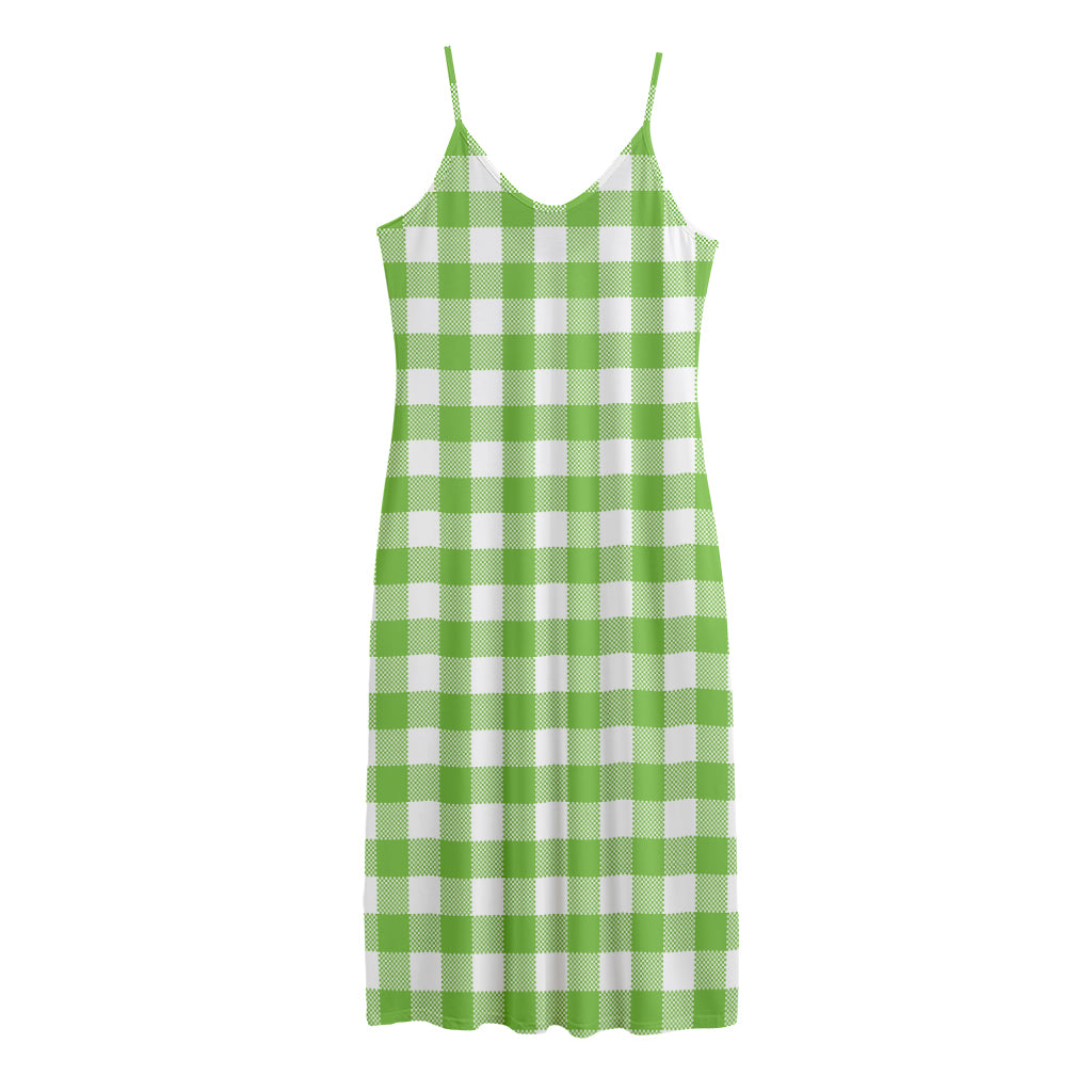 Pear Green And White Gingham Print Jersey Midi Cami Dress