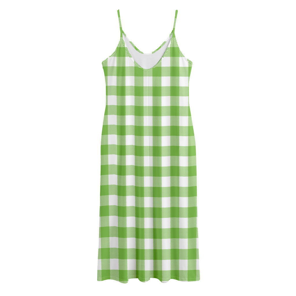 Pear Green And White Gingham Print Jersey Midi Cami Dress
