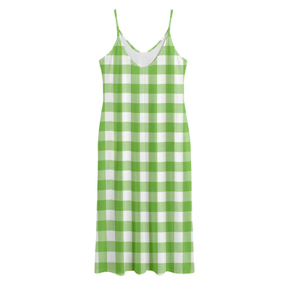 Pear Green And White Gingham Print Jersey Midi Cami Dress