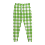 Pear Green And White Gingham Print Jogger Pants