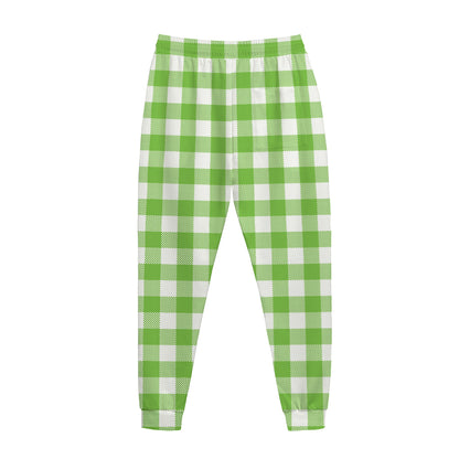 Pear Green And White Gingham Print Jogger Pants