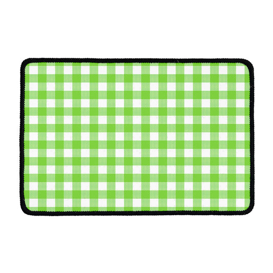 Pear Green And White Gingham Print Kitchen Mat